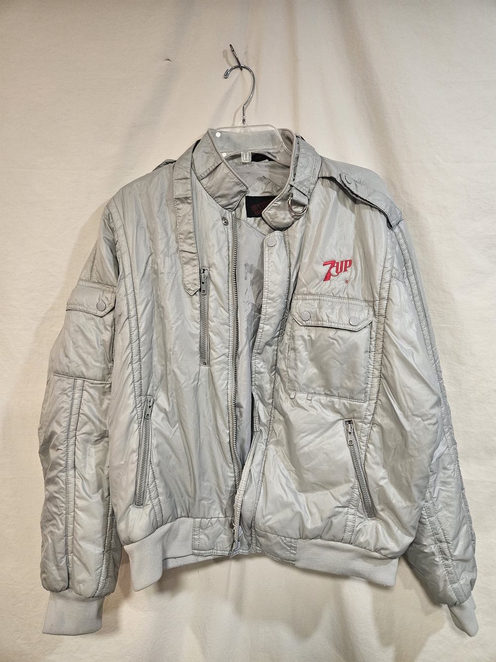 Vintage 7 Up Men's Silver Bomber Jacket - Lightweight Puffer Style